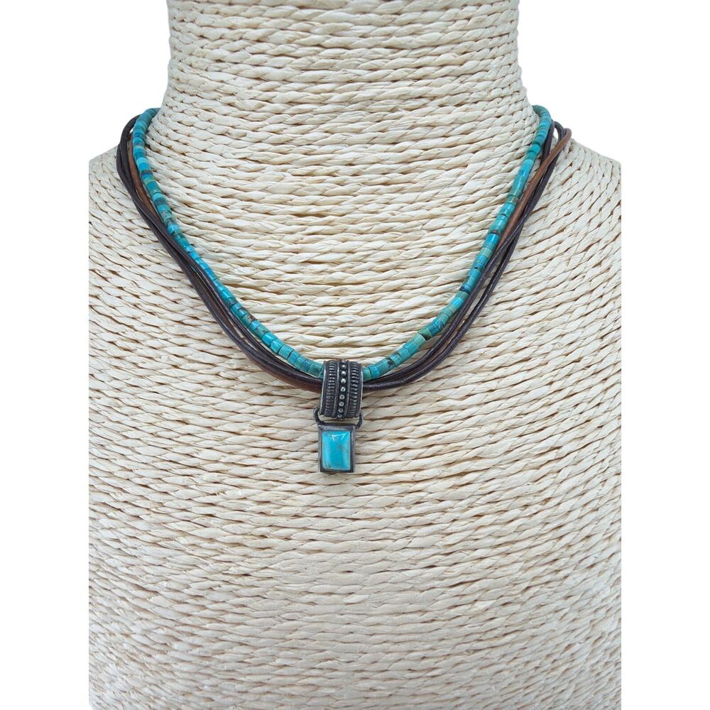 Vintage Artisanal Turquoise and  Chain Wire Wrapped Necklace